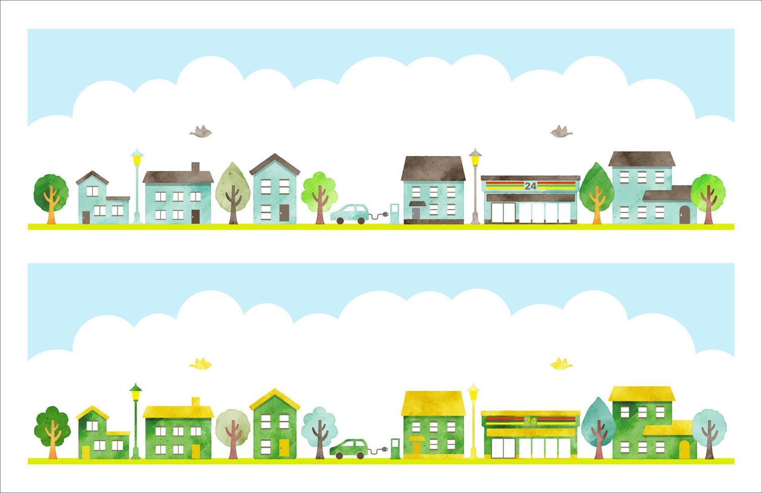 Set of buildings in cartoon style. Vector illustration isolated on white background.