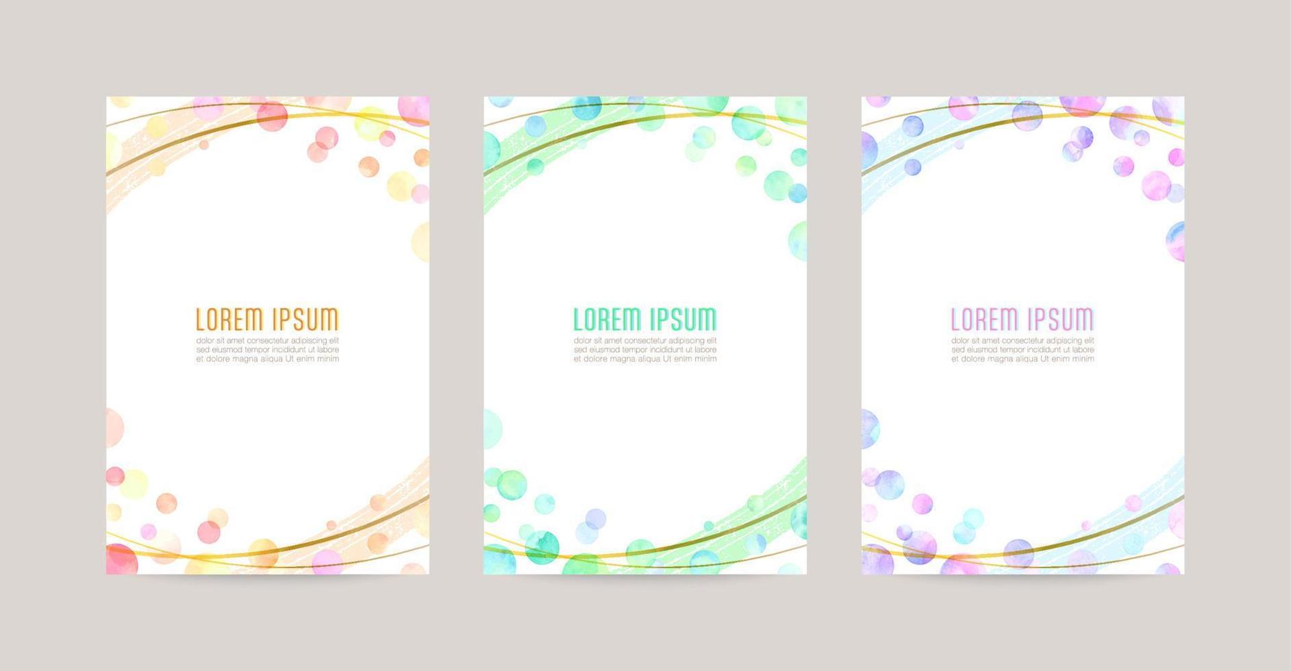 Vector card design template with colorful watercolor bubbles, gold lines