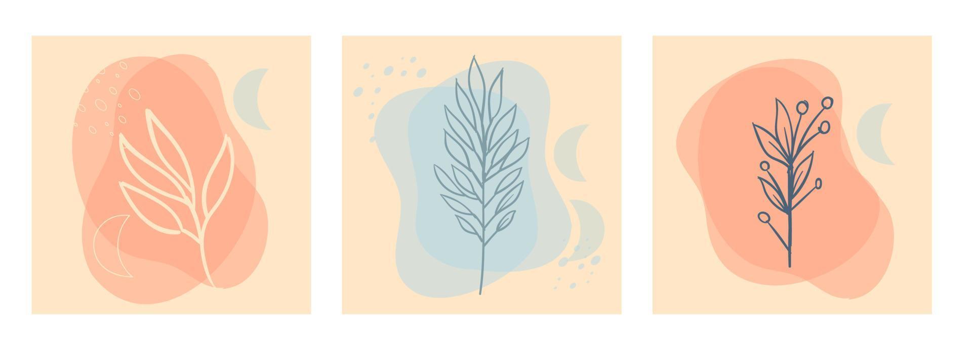 botánico pared Arte vector colocar. estético follaje línea Arte dibujo con orgánico resumen formas planta Arte diseño para imprimir, cubrir, fondo de pantalla. minimalista y natural diseño.