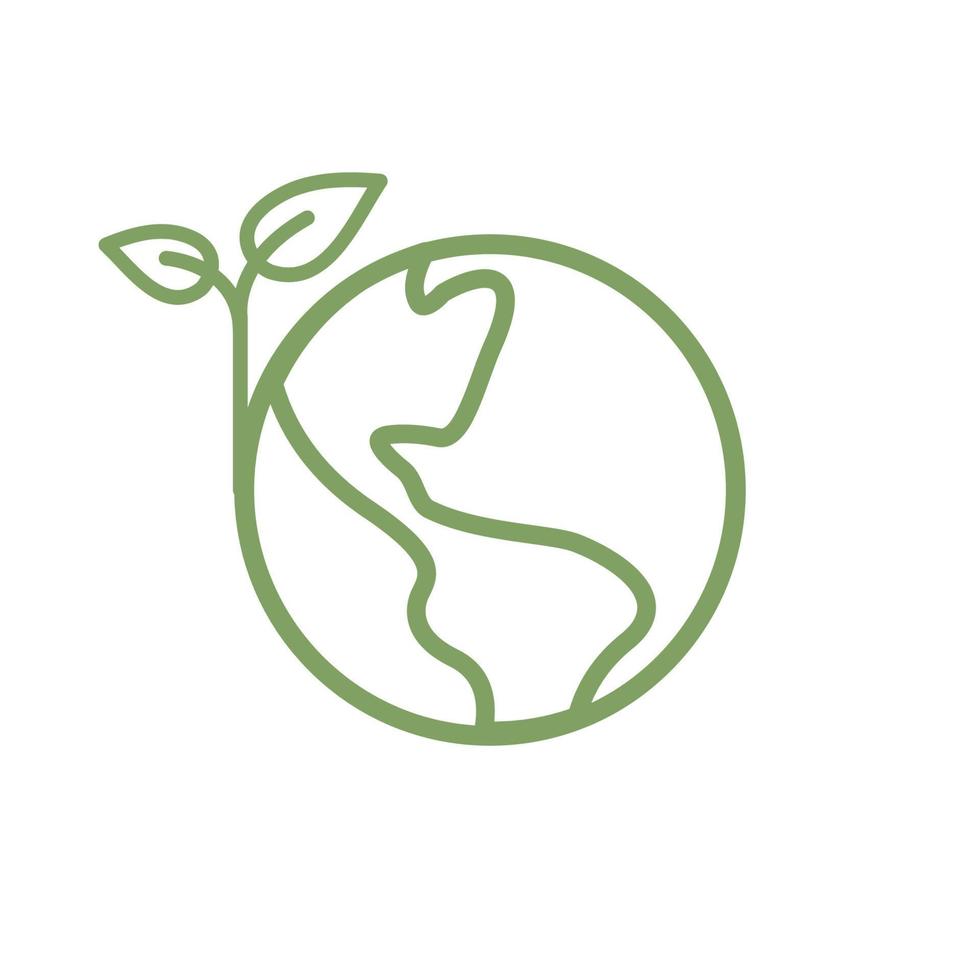 Save earth. Global ecology icon. Planet with green plant leaves growing illustration. vector