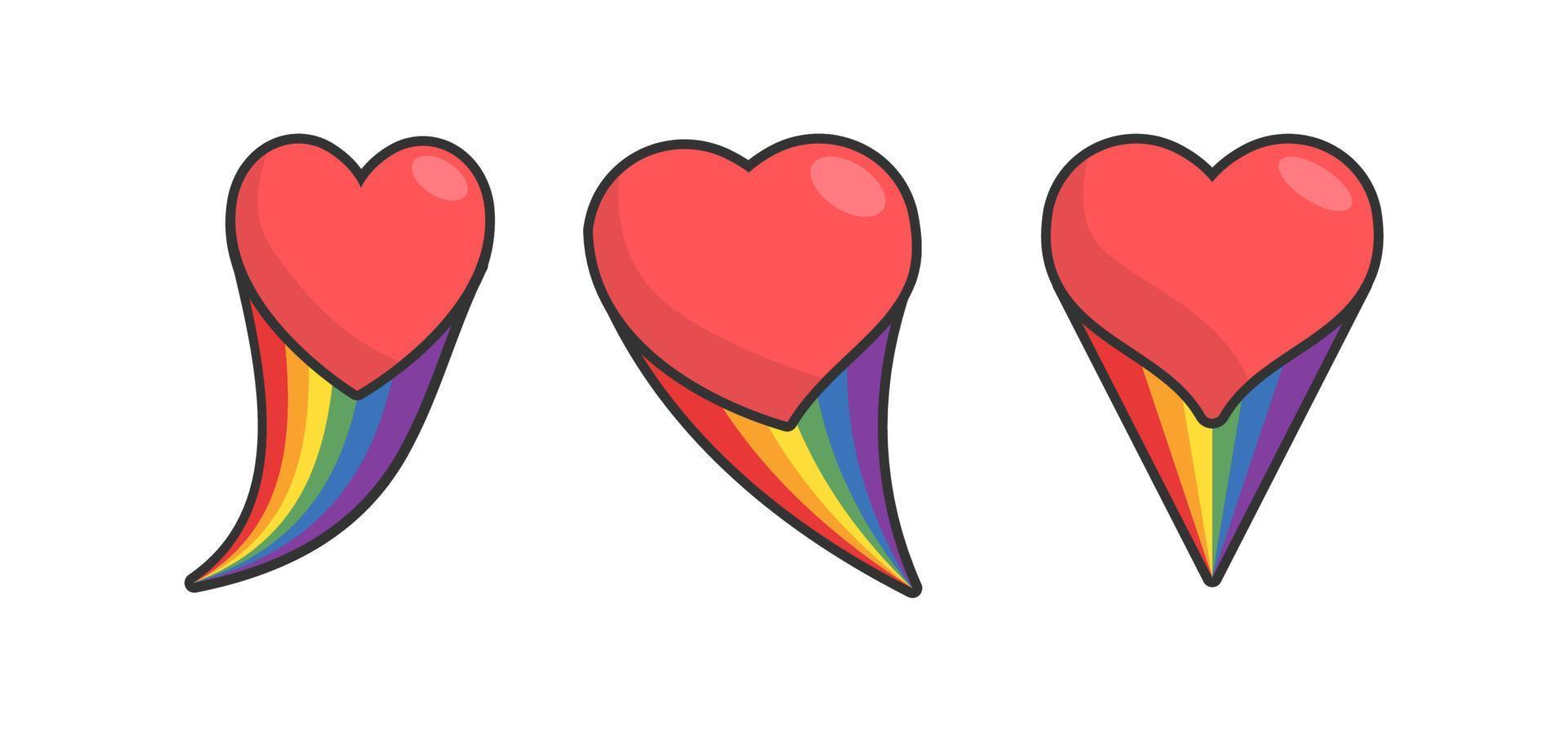 Heart icon with rainbow flag tail. Lgbt support and love design. Lesbian, Gay, Bisexual, Transgender representation symbol. vector