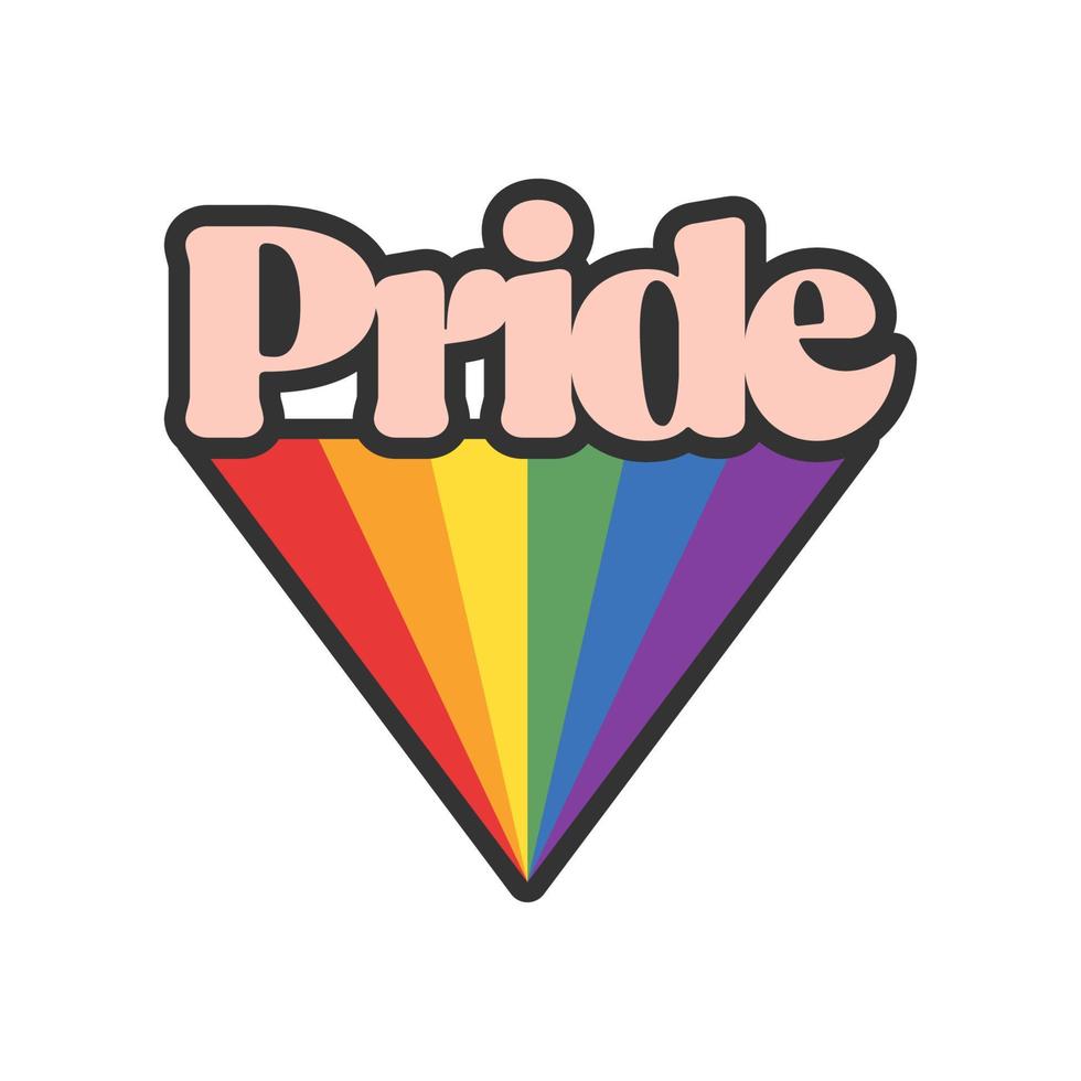 Pride Text with rainbow flag badge. LGBT symbol. Gay, Lesbian, Bisexual, Trans, Queer love symbol of diversity. vector