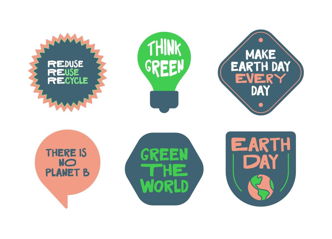 Earth day stickers. Environmental awareness quotes. Green eco friendly lifestyle. vector