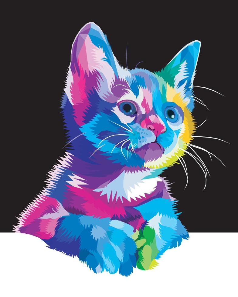 colorful cat isolated on black background. vector illustration.