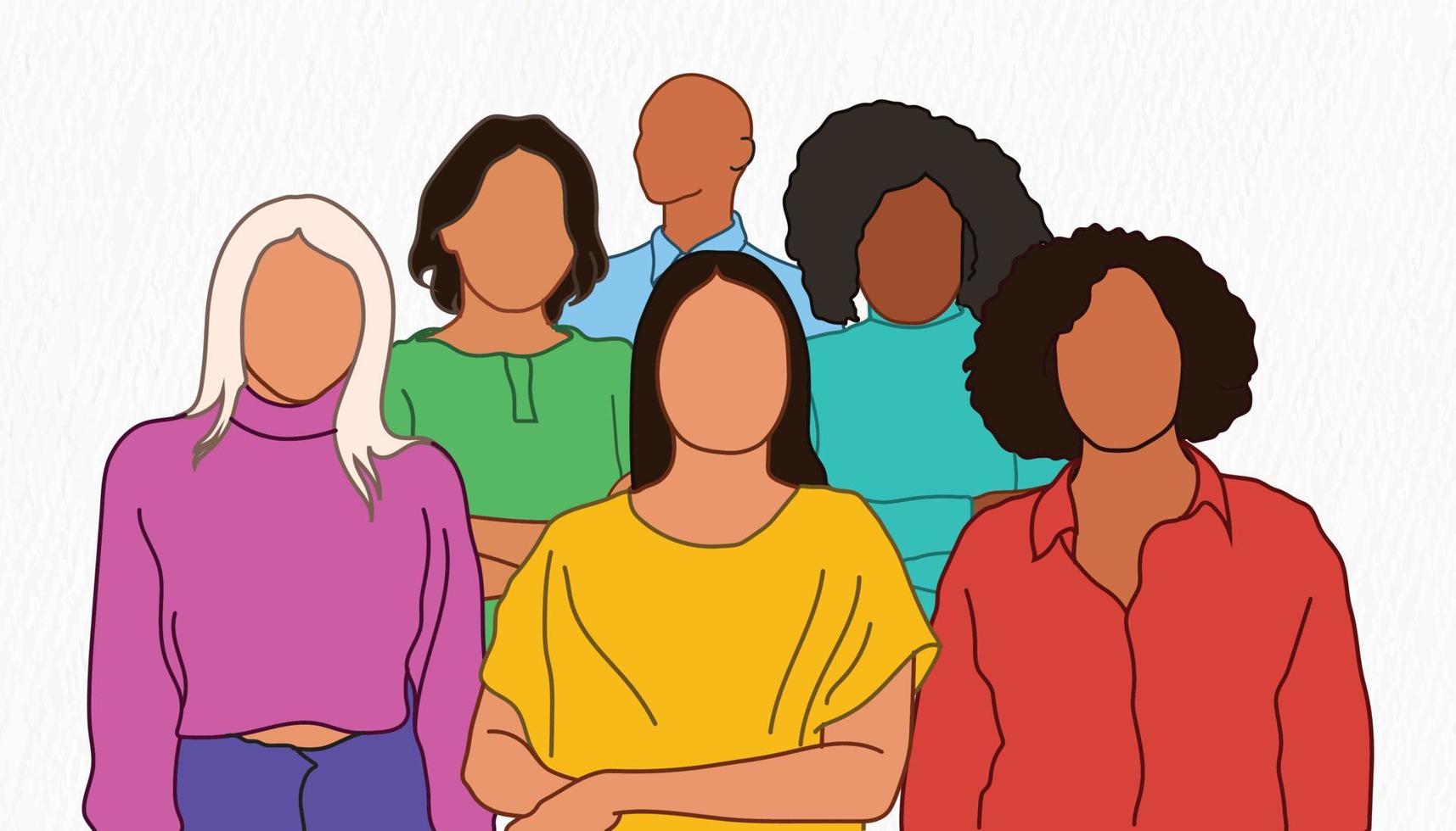 PrintA group of woman stand in a line with their arms crossed flat illustration vector