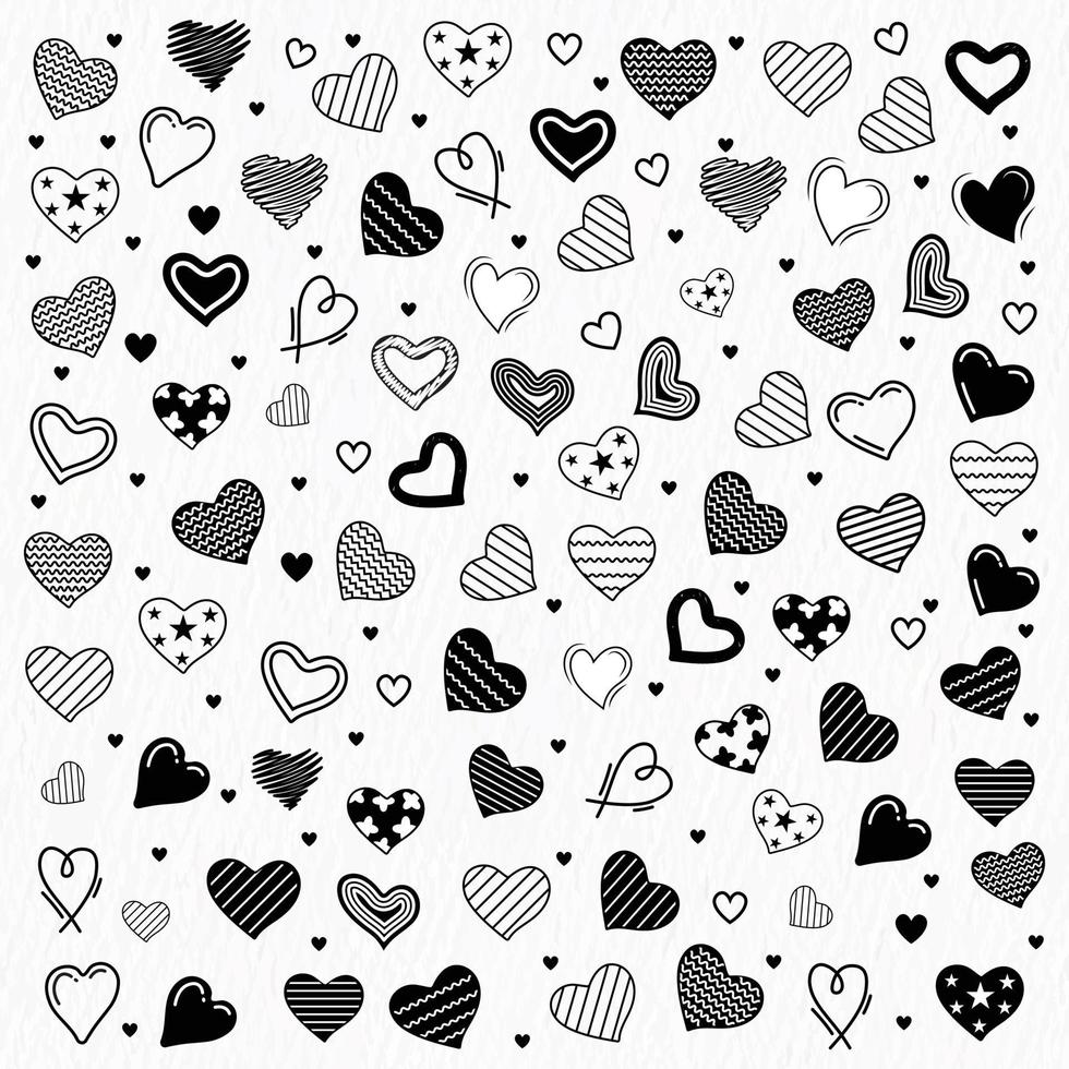 corazón íconos colocar, mano dibujado amor iconos, garabatos y ilustraciones para san valentin y Boda antecedentes vector