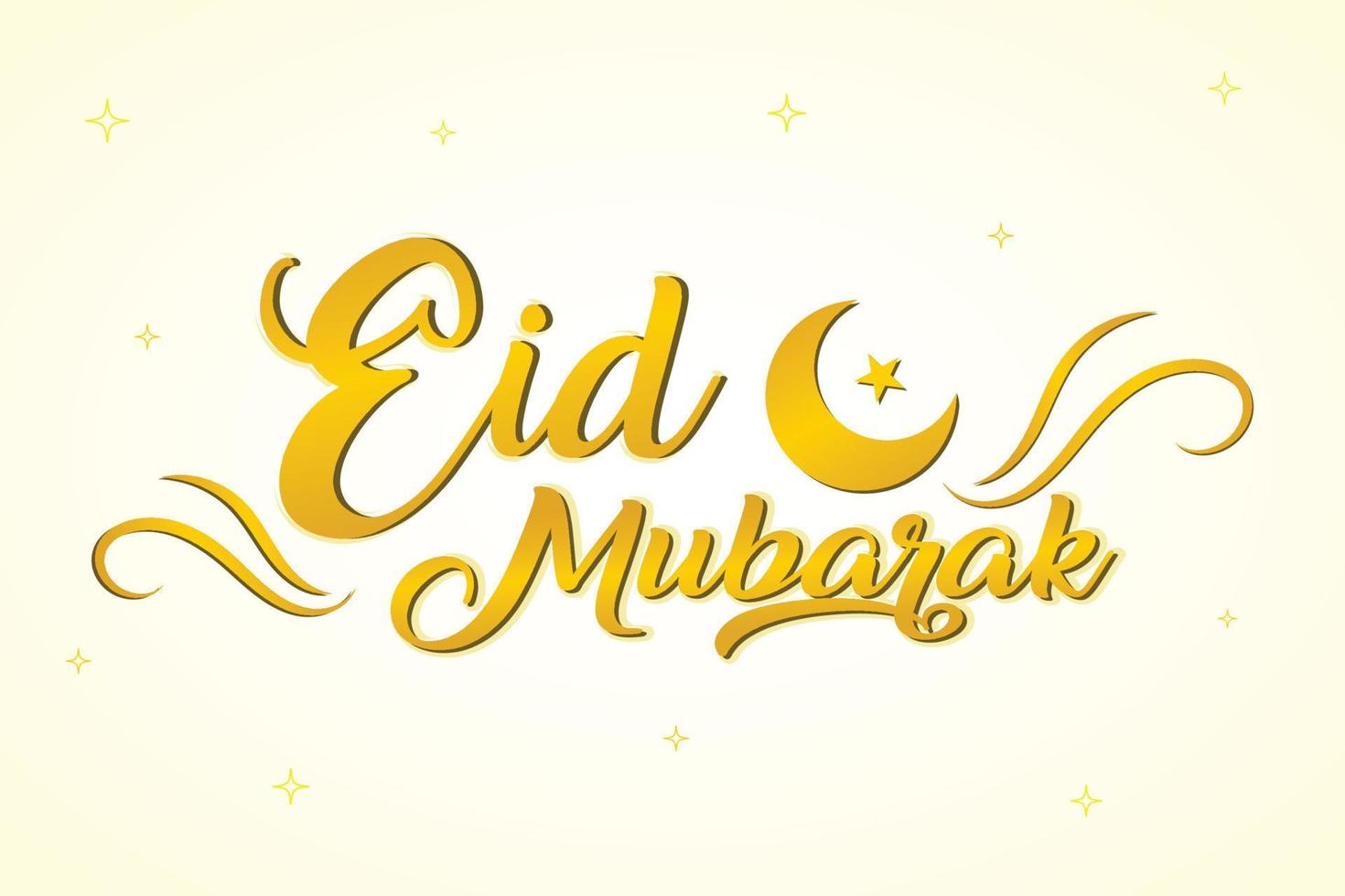 Yellow eid mubarak typography lettering with moon and star on a white background vector