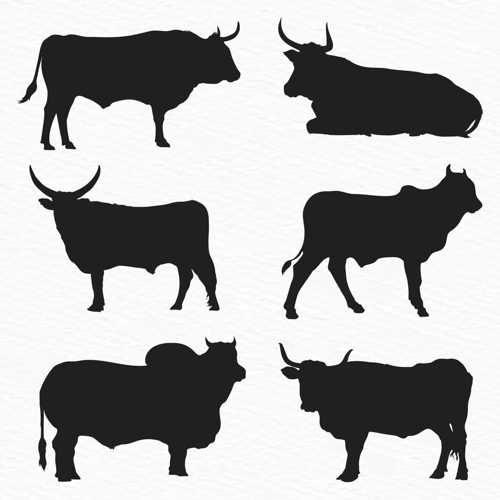 vector vaca silueta negro y blanco vacas íconos conjunto