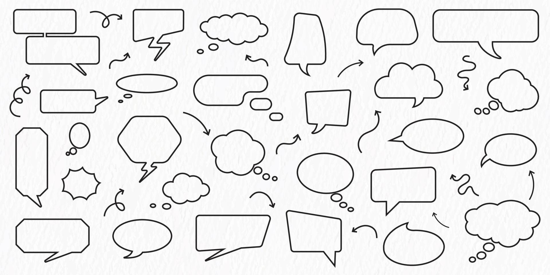 Vector blank empty chat bubble line drawing vector illustration on white background