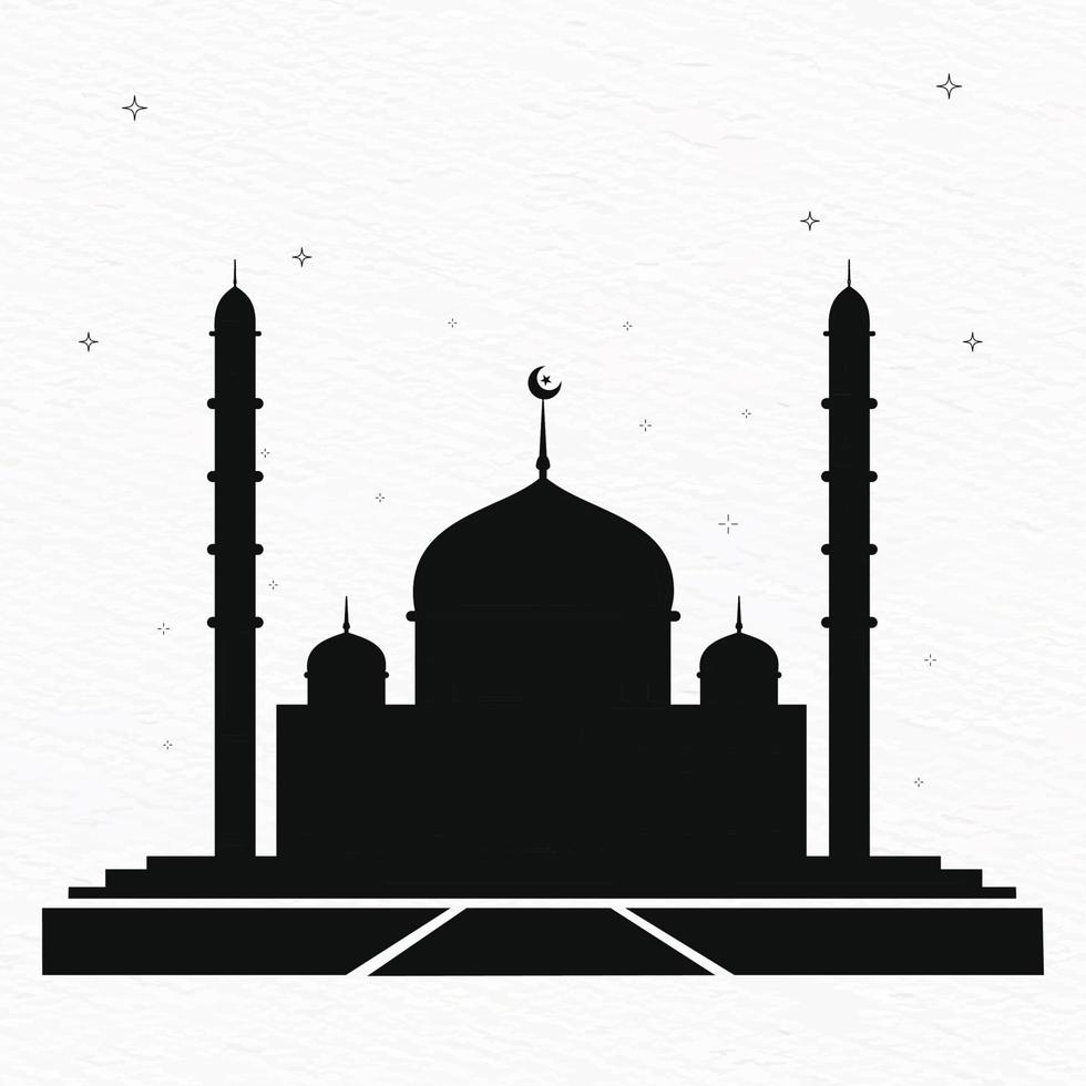 Black silhouette of a mosque with a crescent moon and stars. vector
