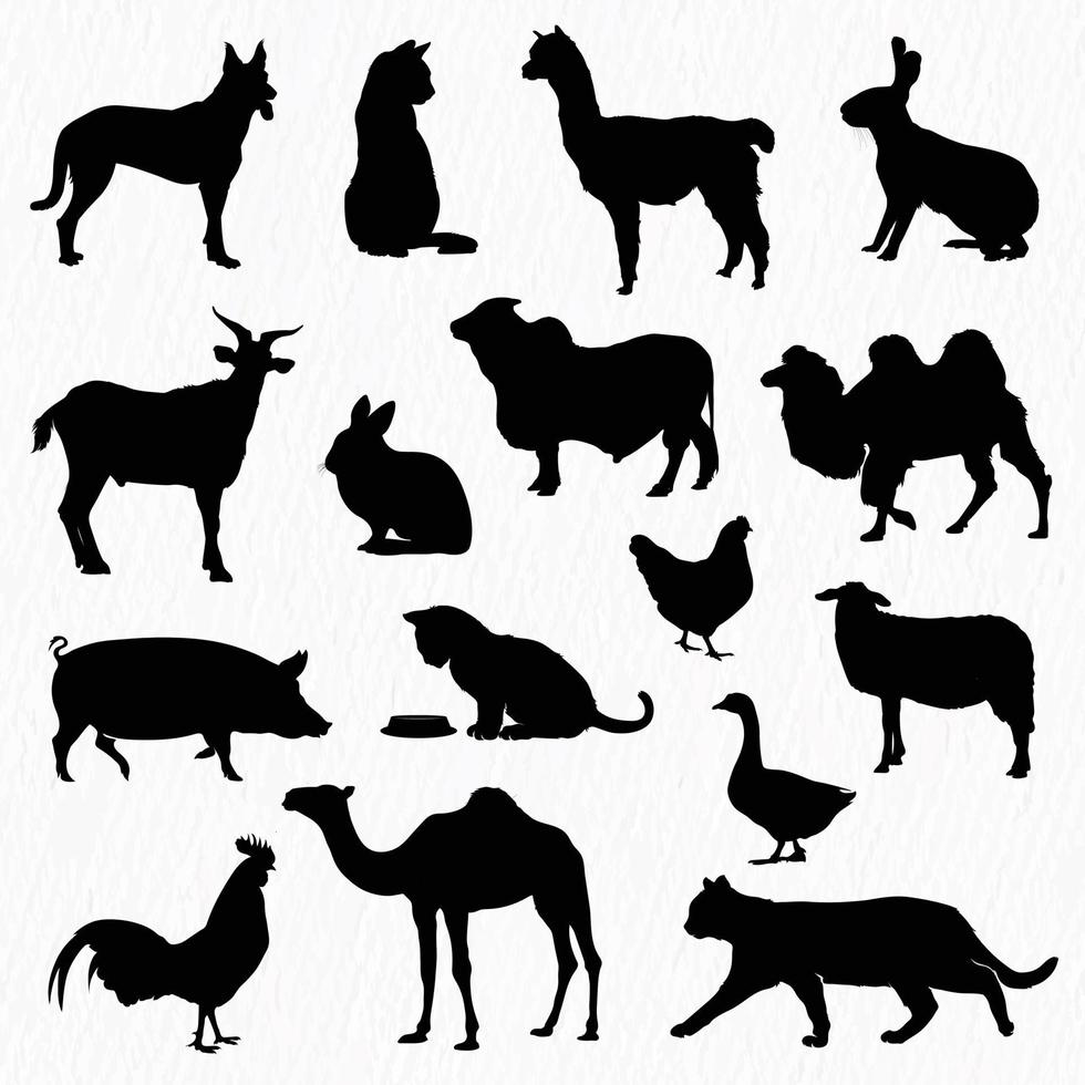 Vector collection of domestic farm animals silhouettes set. vector livestock isolated on white background