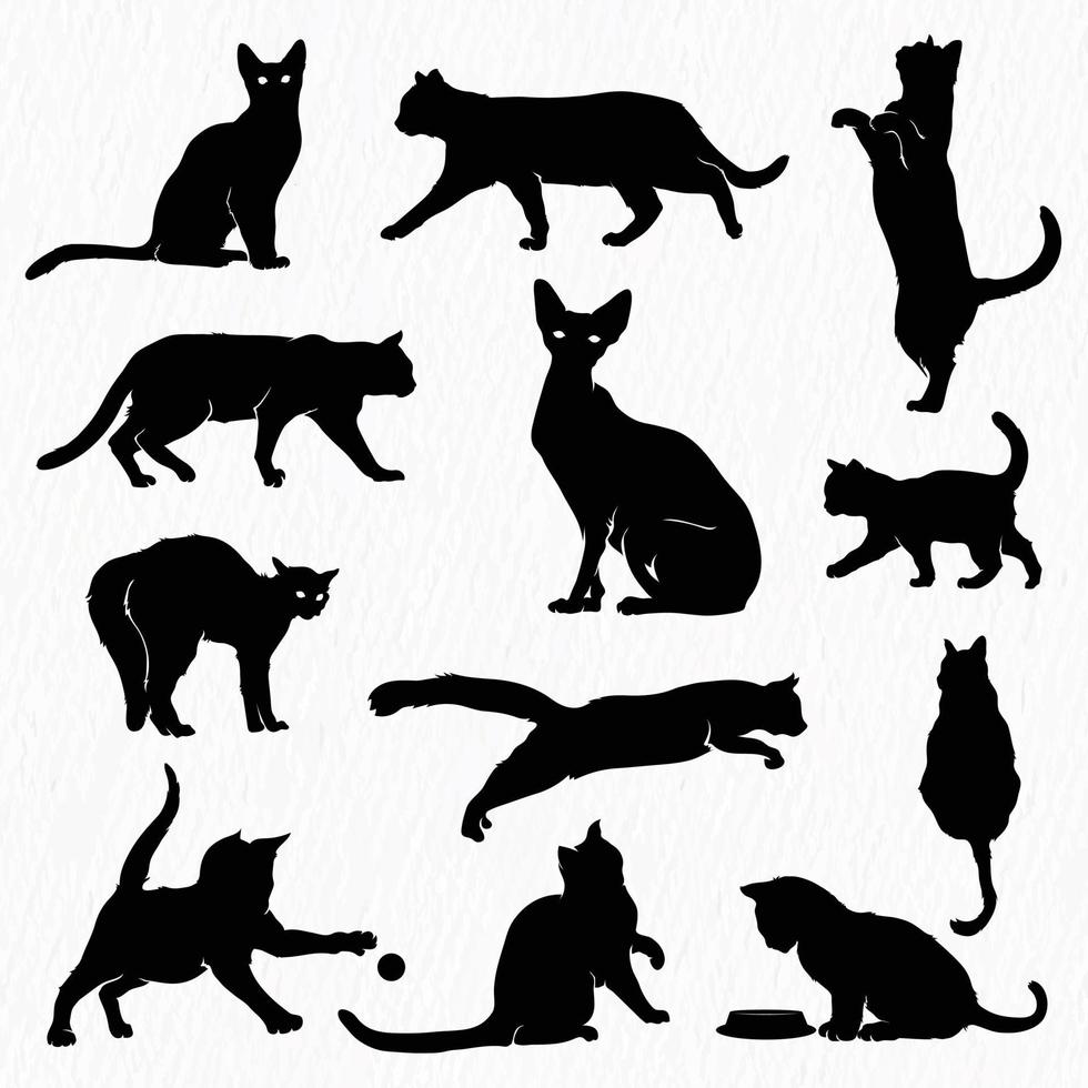 Vector collection of cat silhouettes set. vector illustration cat shape shadow isolated on white background
