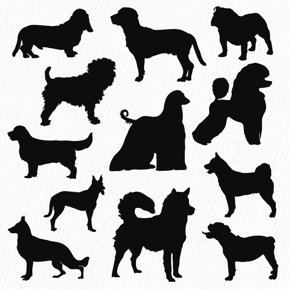 vector colección de perro siluetas colocar. vector ilustración perro forma sombra aislado en blanco antecedentes