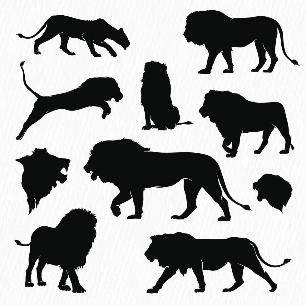 Vector collection of lion silhouettes set. vector illustration lion shape shadow isolated on white background