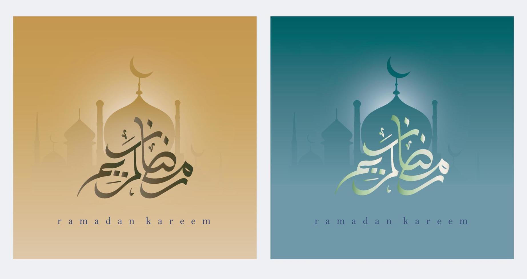 Ramadan Kareem vector illustration Islamic greeting design line mosque with Arabic pattern lantern and calligraphy