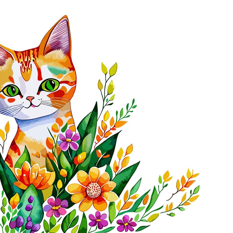 Meadow Kitten Floral Corner Border vector