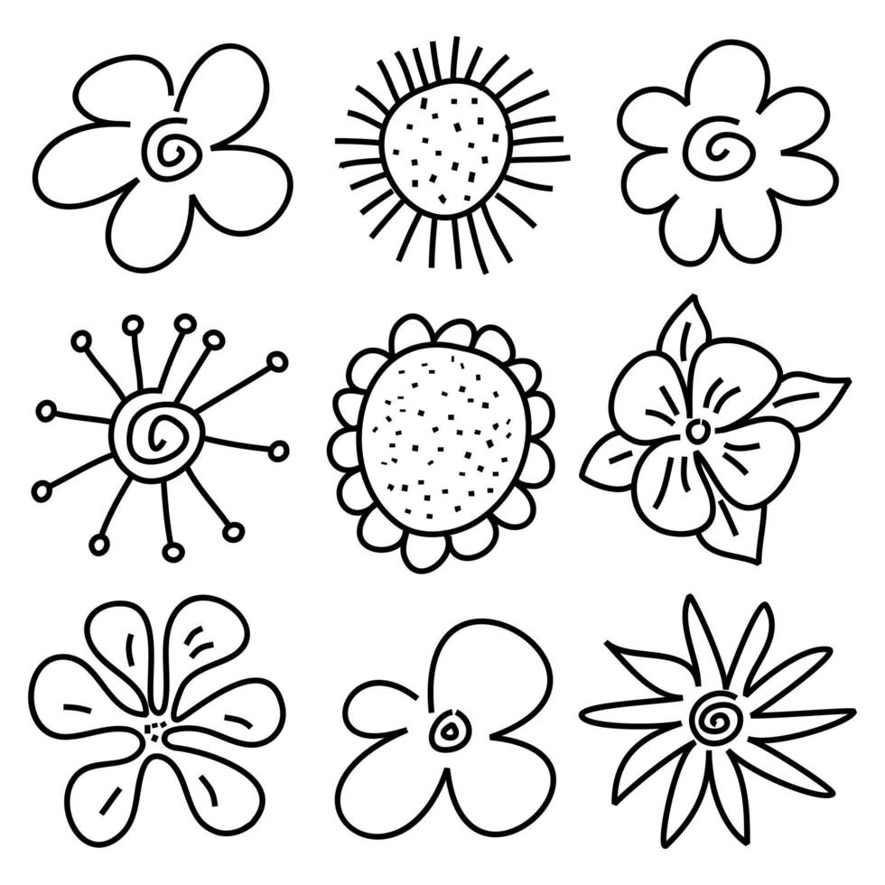 Simple Doodle Floral Line Icons vector