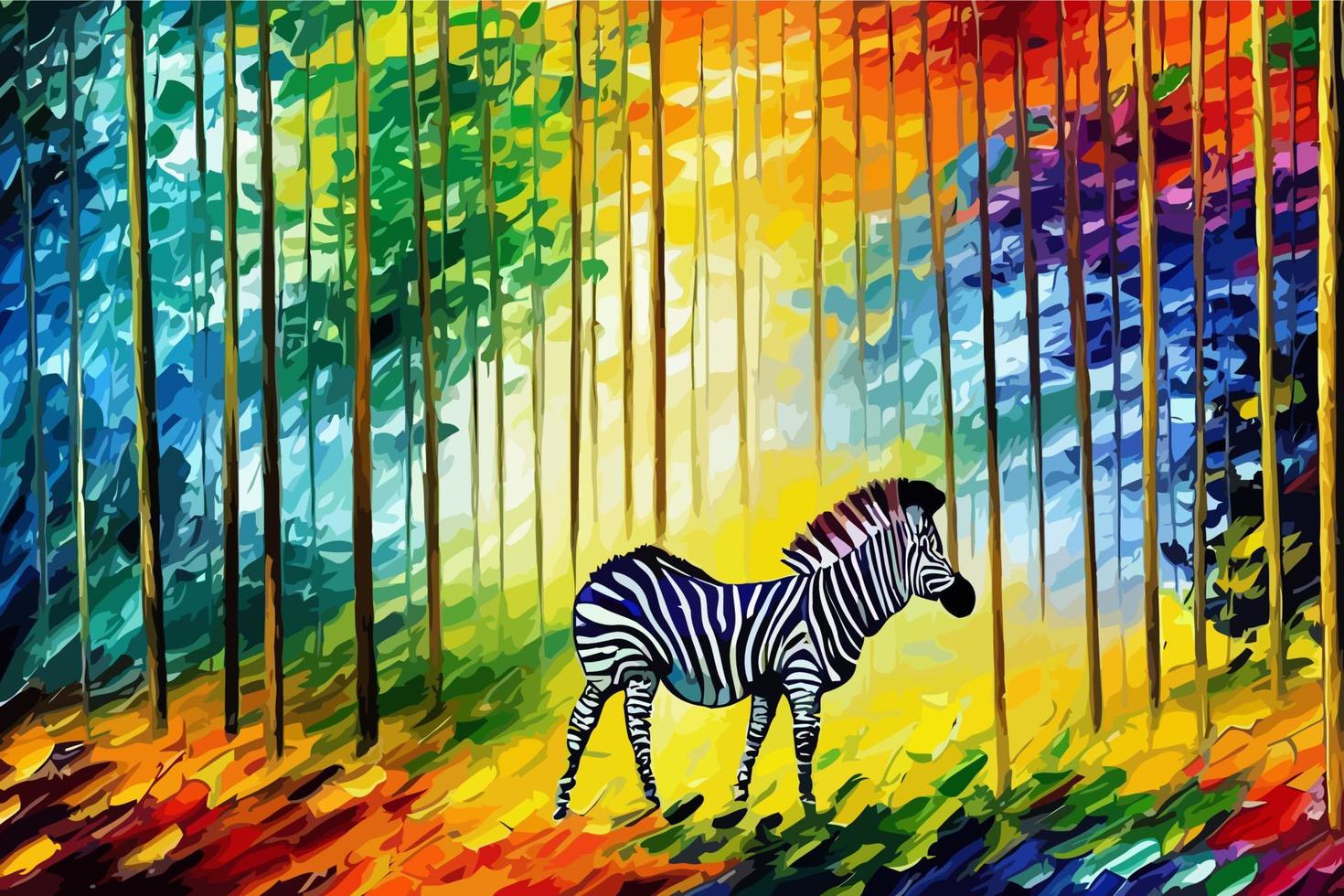 Colorful Palette Knife Zebra Jungle Painting vector