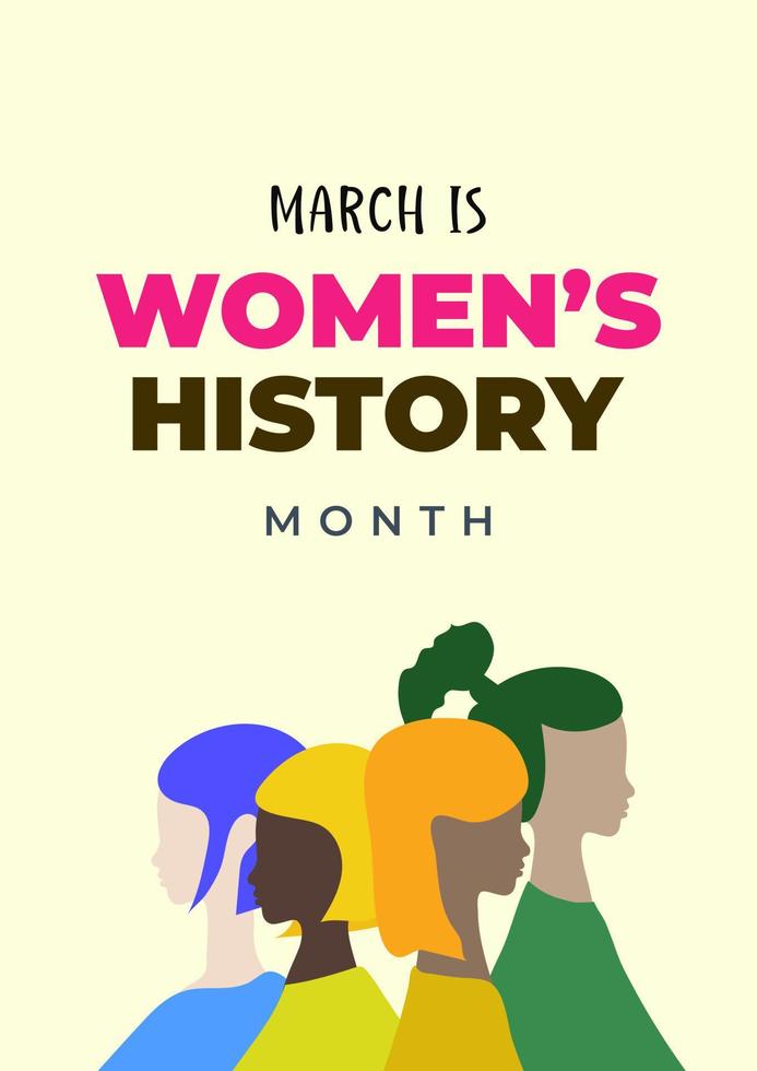 Womens History Month. Womens day celebration background design on march 8th. Vector illustration with copy space area.