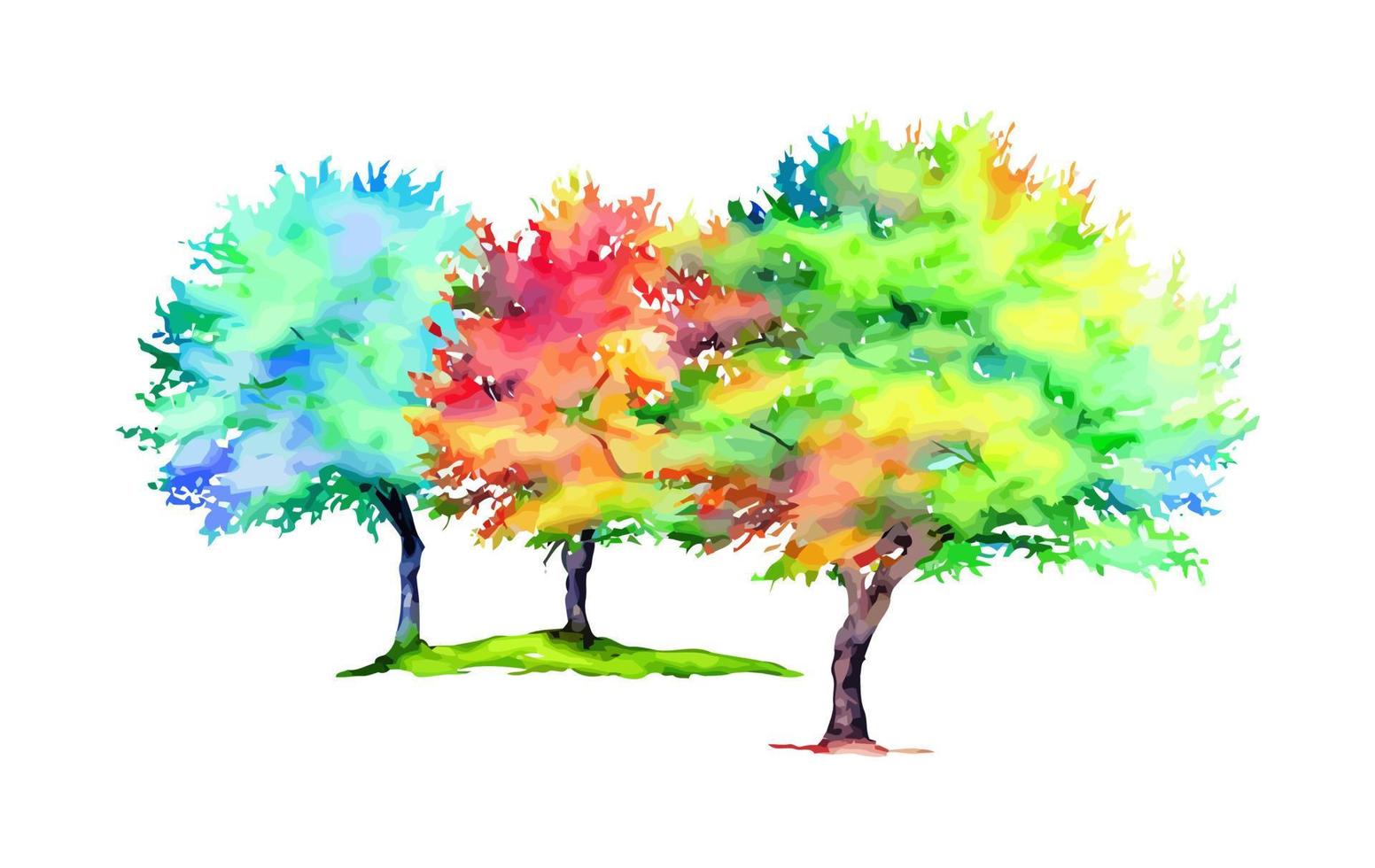 Watercolor Country Park Trees vector