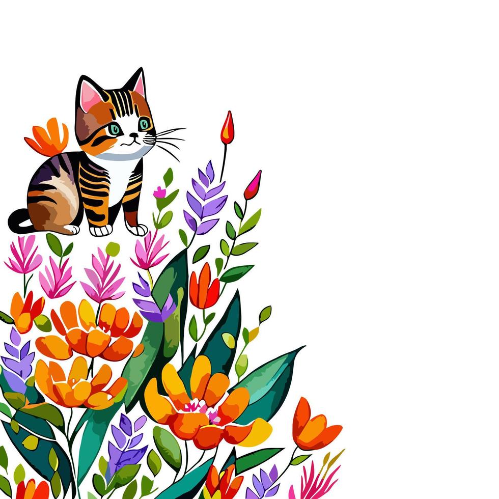 Flower Meadow Kitten Corner Border vector