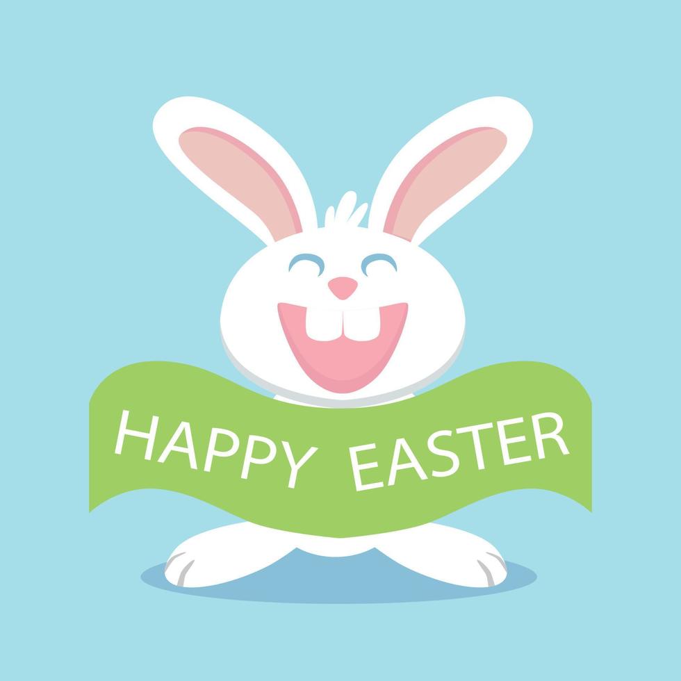 Happy Easter card with bunny rabit on blue background vector