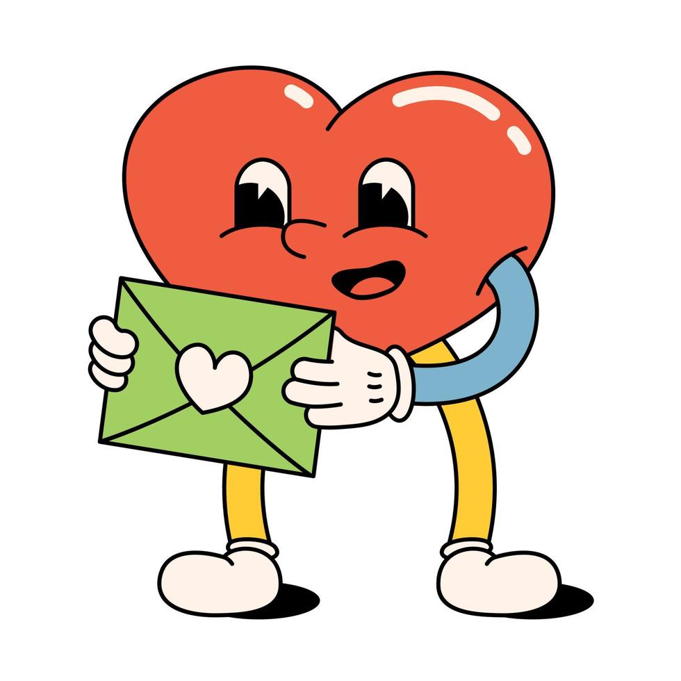 Funny happy cartoon heart holding an envelope. A message has ...