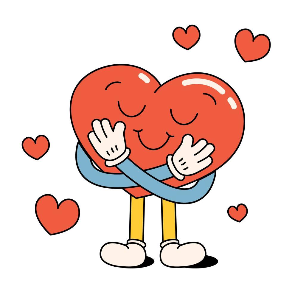 Funny happy cartoon heart hugs and loves itself. A message has arrived. Positive and good vibes vector