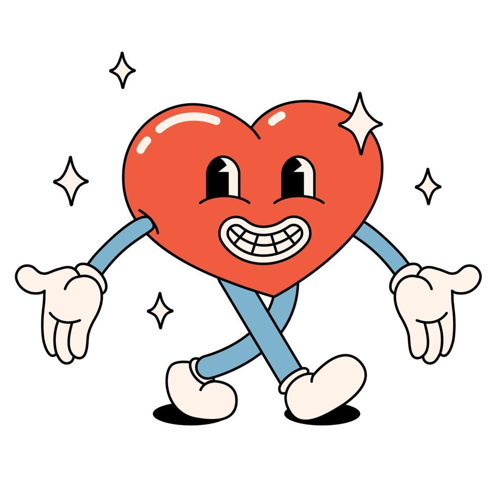 Funny happy cartoon hippie heart. All peace, groovy in the style of the 60s, 70s. Positive and good vibes vector