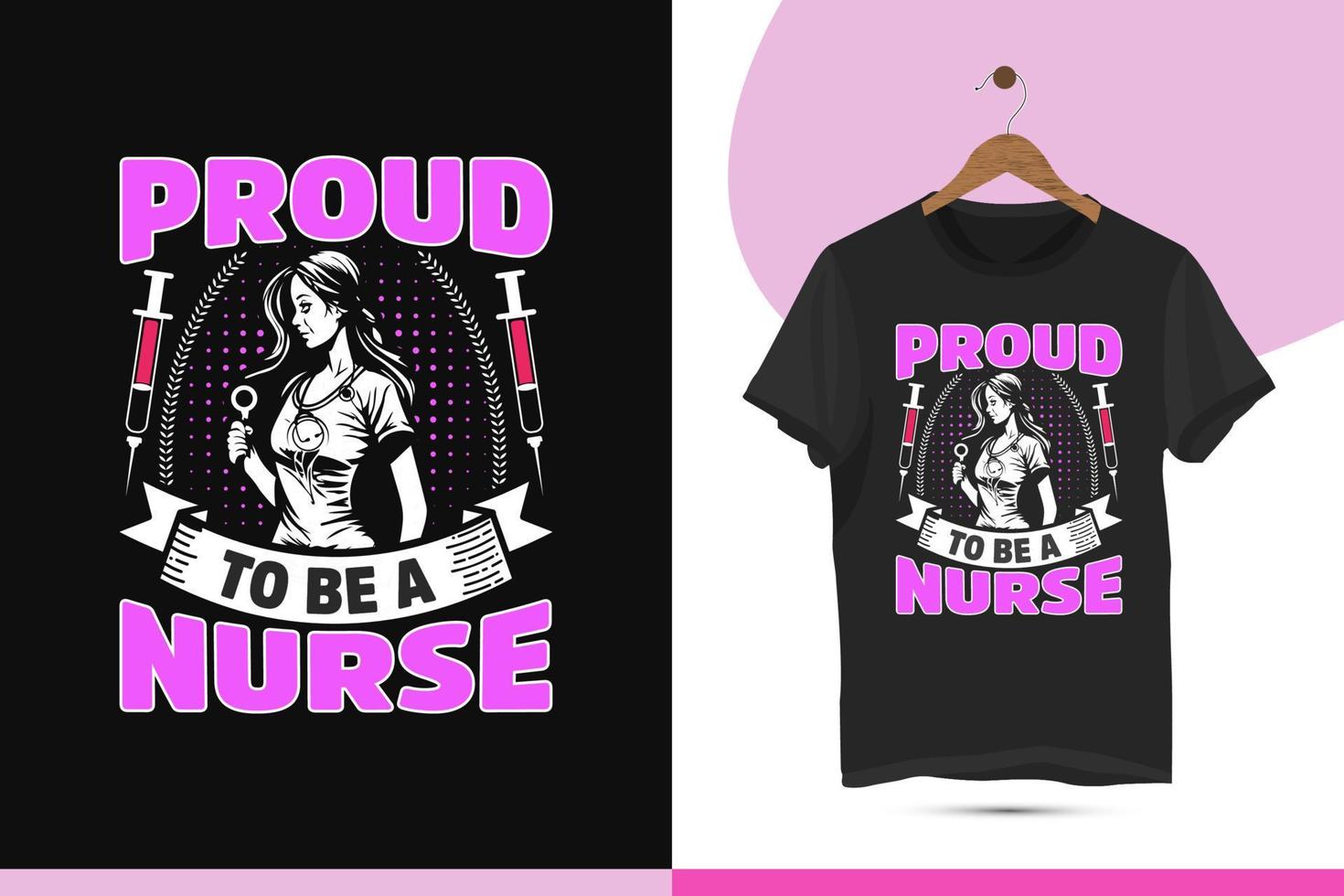 Nursing vector t-shirt design template. High-quality Design for shirt bags, mugs, and pillows. Graphic illustration with halftone, injection, flower, ribbon, and girl silhouette.