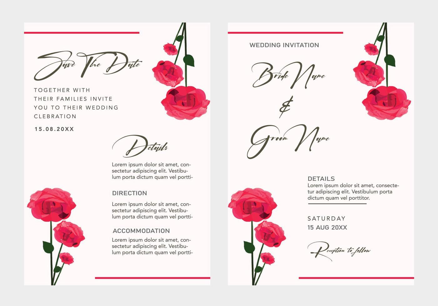 Rose wedding Invitation template vector