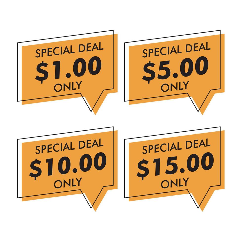 special deal prices are one dollar, five dollars, ten dollars and fifteen dollars vector