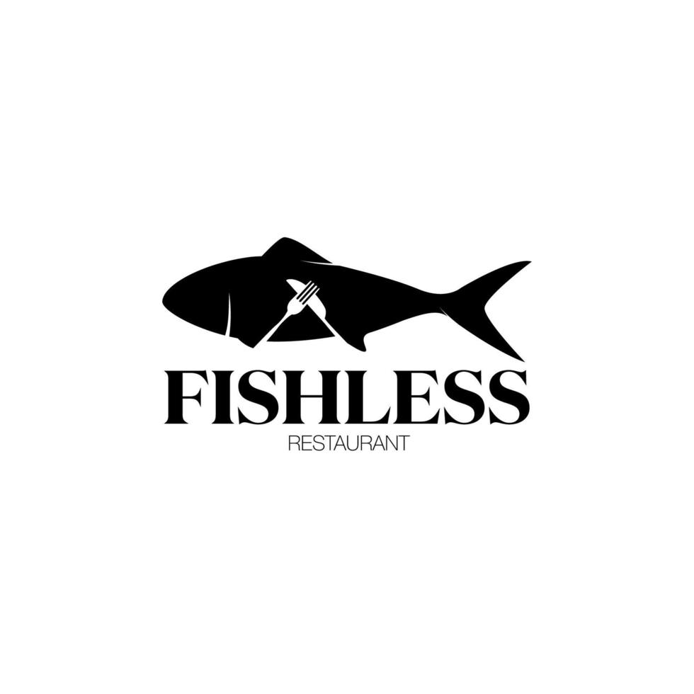 Logo for fish resturant in the shape of fish. Black on white. vector