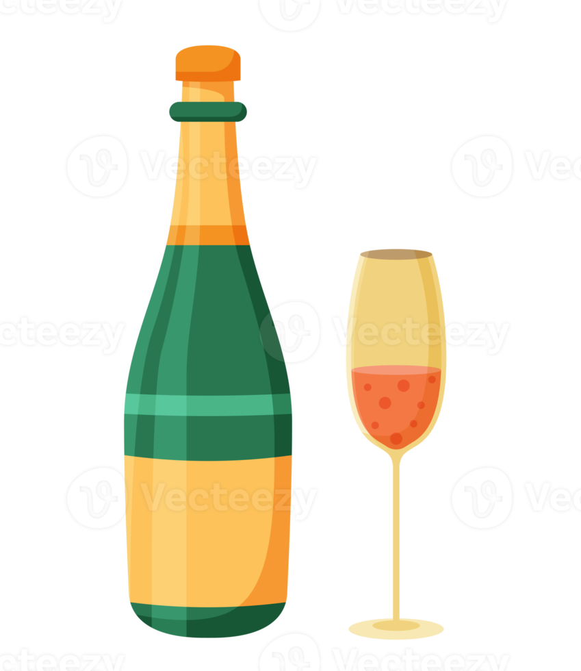 Champagner Flasche und Glas. Prost Feier png