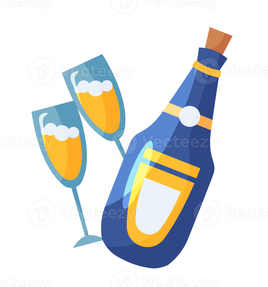 Champagne bottiglia e bicchiere. Saluti celebrazione png