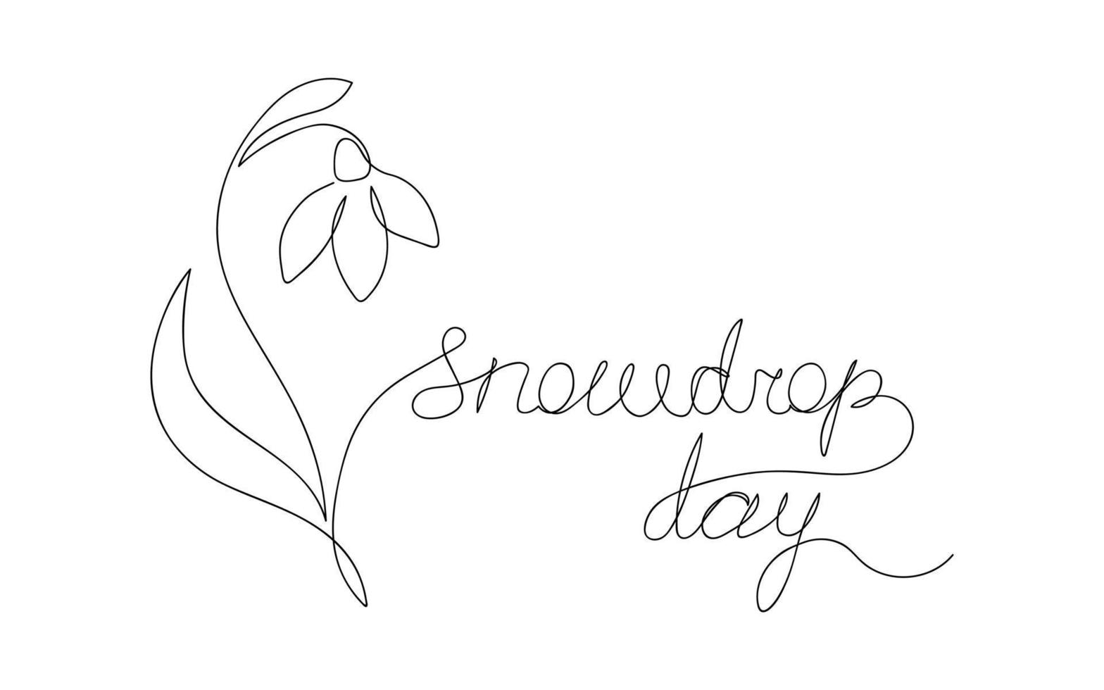 Vector illustration of one line drawing of Snowdrop and the inscription Snowdrop day.