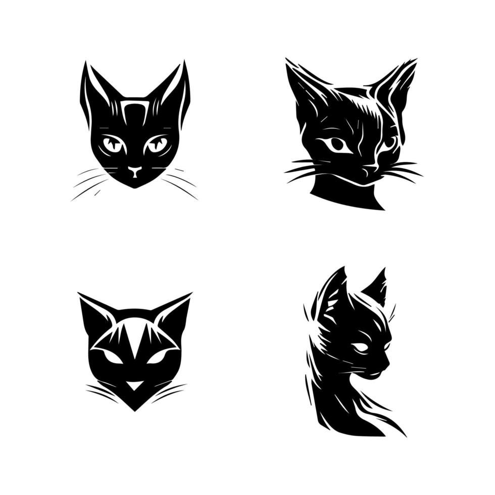 Add some feline flair to your project with our cat head logo silhouette collection. Hand drawn with love, these illustrations are sure to add a touch of grace and elegance vector