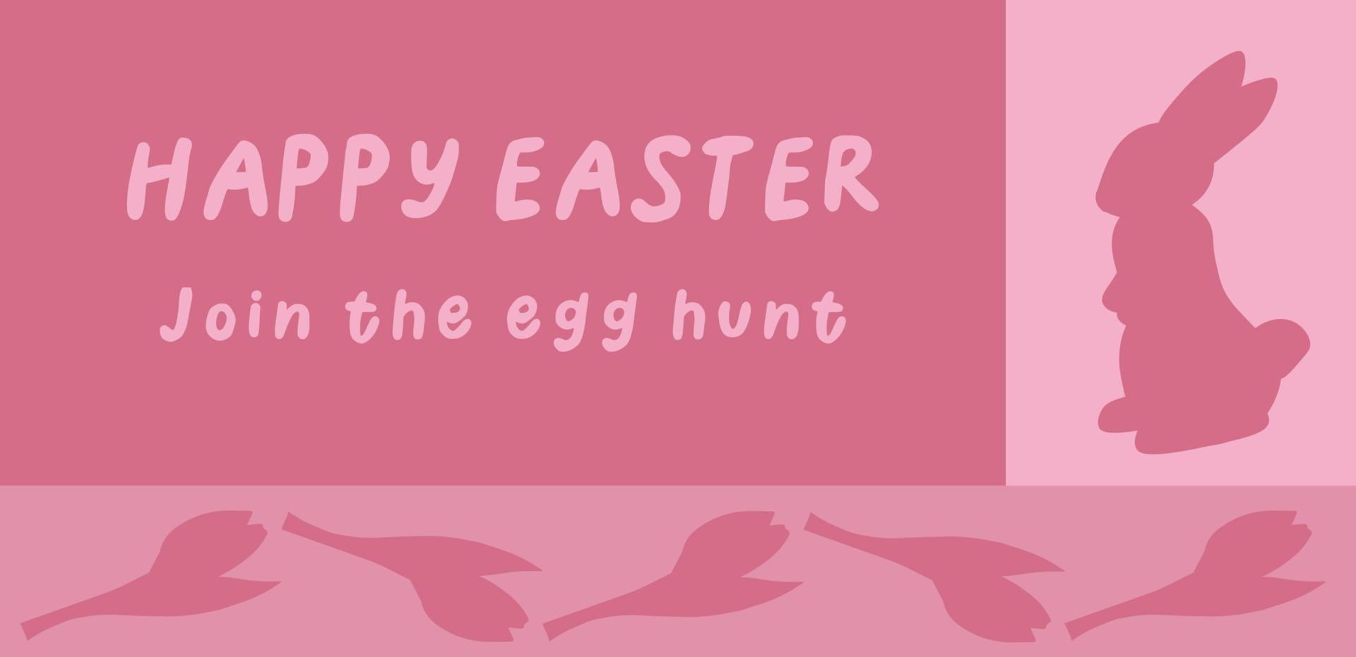 Happy Easter vector illustration with bunny on pink background. Minimalistic monochrome banner