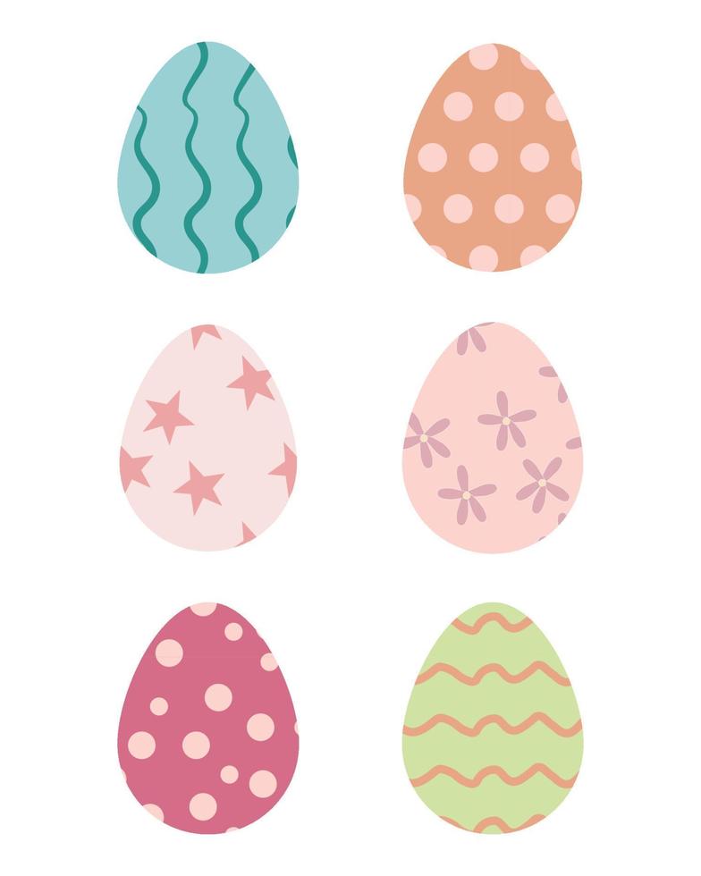 Set of six colorful easter eggs. Vector illustration