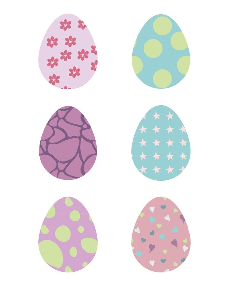 Set of six colorful easter eggs. Vector illustration