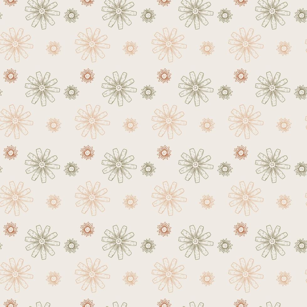 Meadow flowers seamless pattern. Hand drawn field wildflowers background. Vector illustration in sketch style. Aesthetic botany design