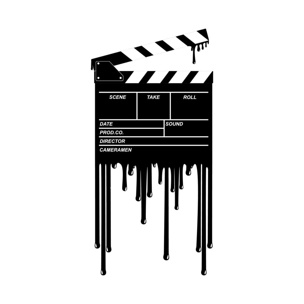 Silhouette of the Bloody Clapperboard Sign for Film or Movie Icon Symbol with Genre Horror, Thriller, Gore, Sadistic, Splatter, Slasher, Mystery, Scary or Halloween Poster Film Movie. Vector