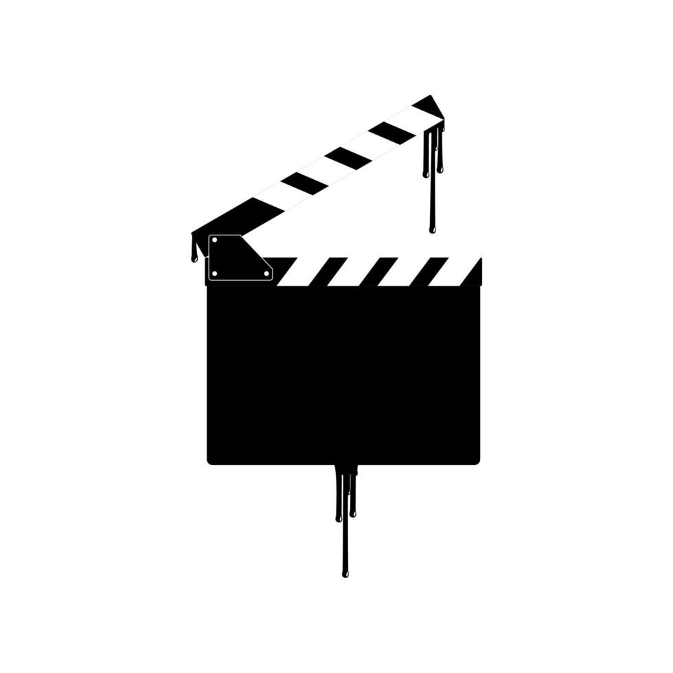 Silhouette of the Bloody Clapperboard Sign for Film or Movie Icon Symbol with Genre Horror, Thriller, Gore, Sadistic, Splatter, Slasher, Mystery, Scary or Halloween Poster Film Movie. Vector