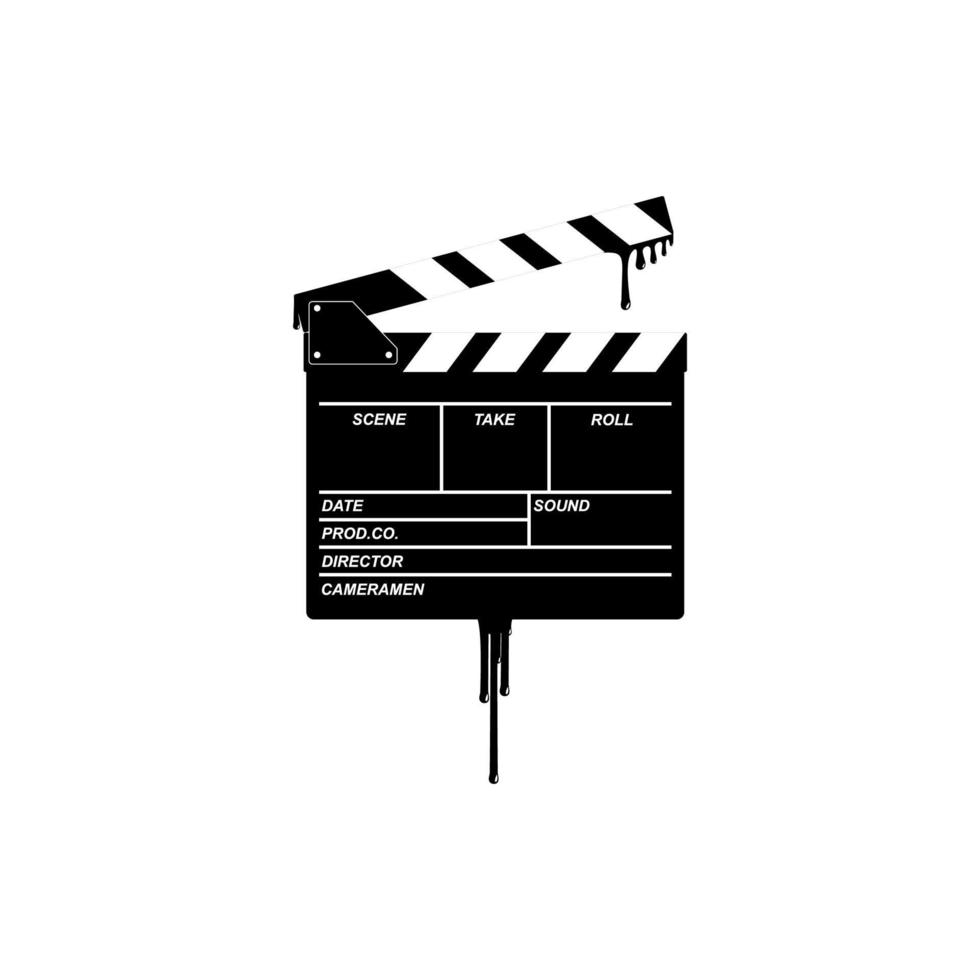Silhouette of the Bloody Clapperboard Sign for Film or Movie Icon Symbol with Genre Horror, Thriller, Gore, Sadistic, Splatter, Slasher, Mystery, Scary or Halloween Poster Film Movie. Vector