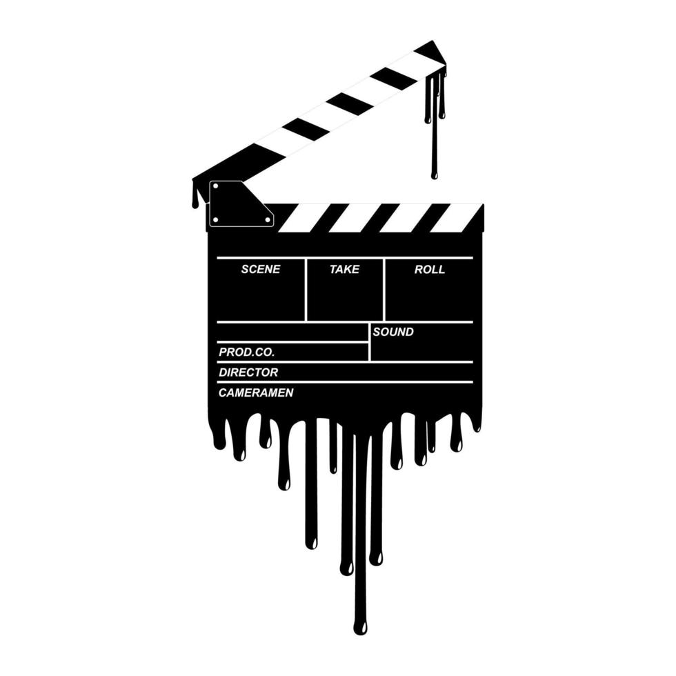 Silhouette of the Bloody Clapperboard Sign for Film or Movie Icon Symbol with Genre Horror, Thriller, Gore, Sadistic, Splatter, Slasher, Mystery, Scary or Halloween Poster Film Movie. Vector