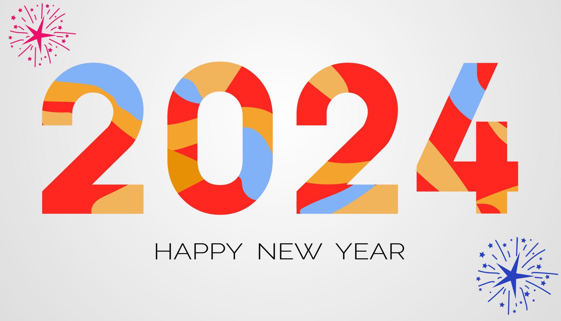 Abstract inscription 2024 on a white background with salute elements