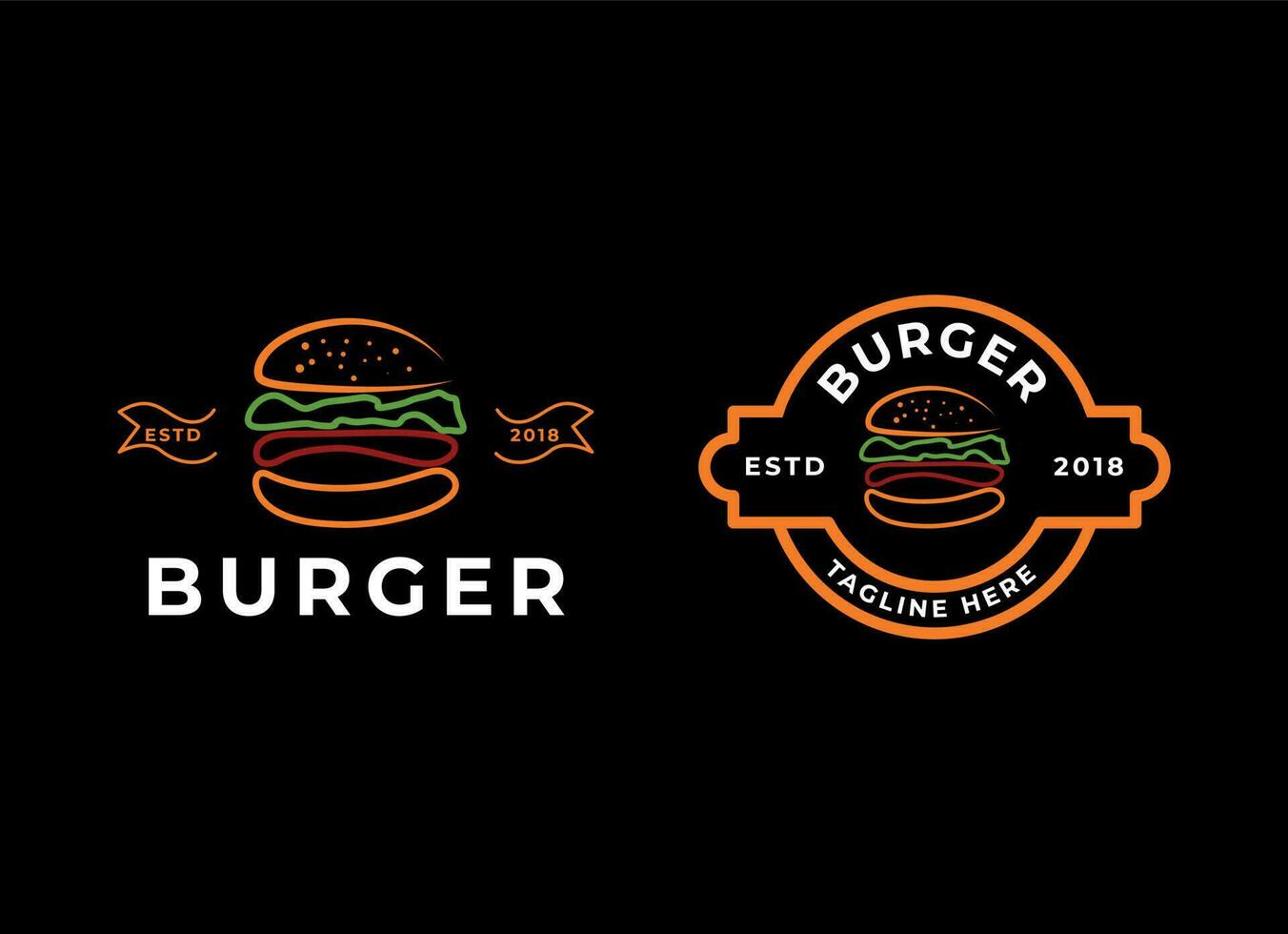 Vintage burger logo design template. Line art burger logo vector
