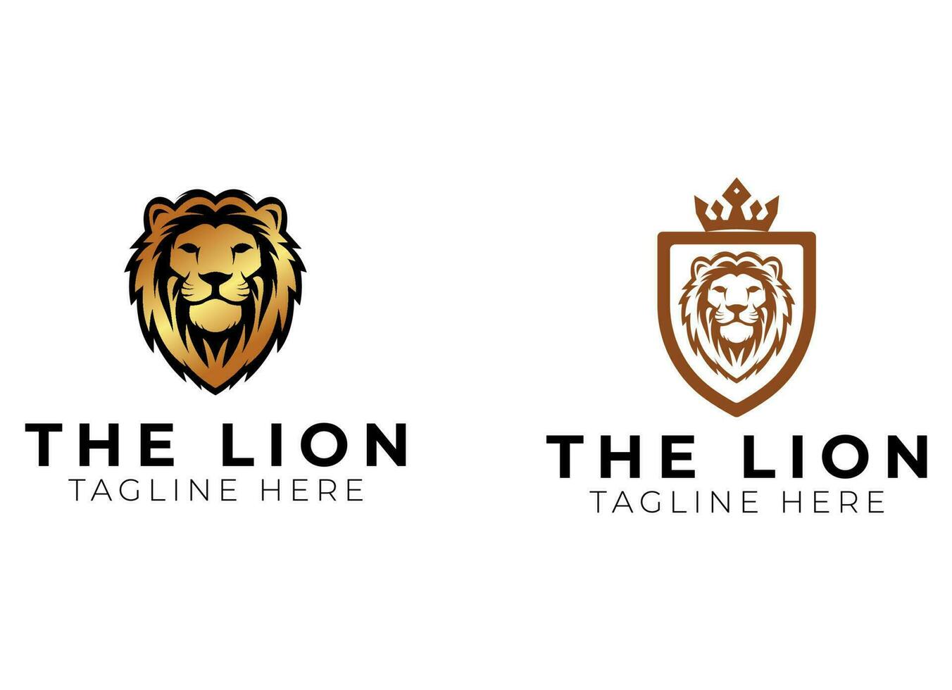 Royal king lion crown symbols. Elegant gold Leo animal logo. Premium luxury brand identity icon. Vector illustration.