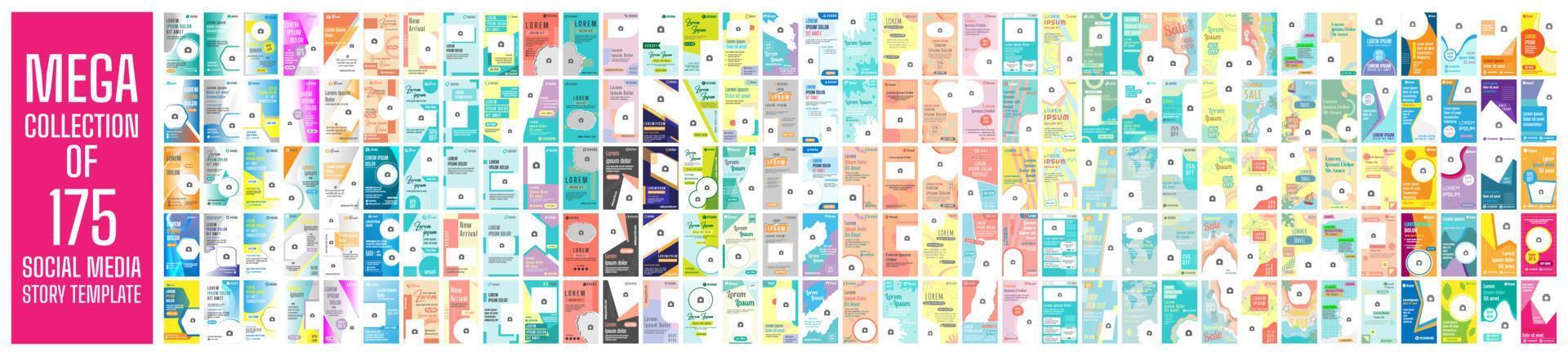 Mega collection of 175 social media story design template vector