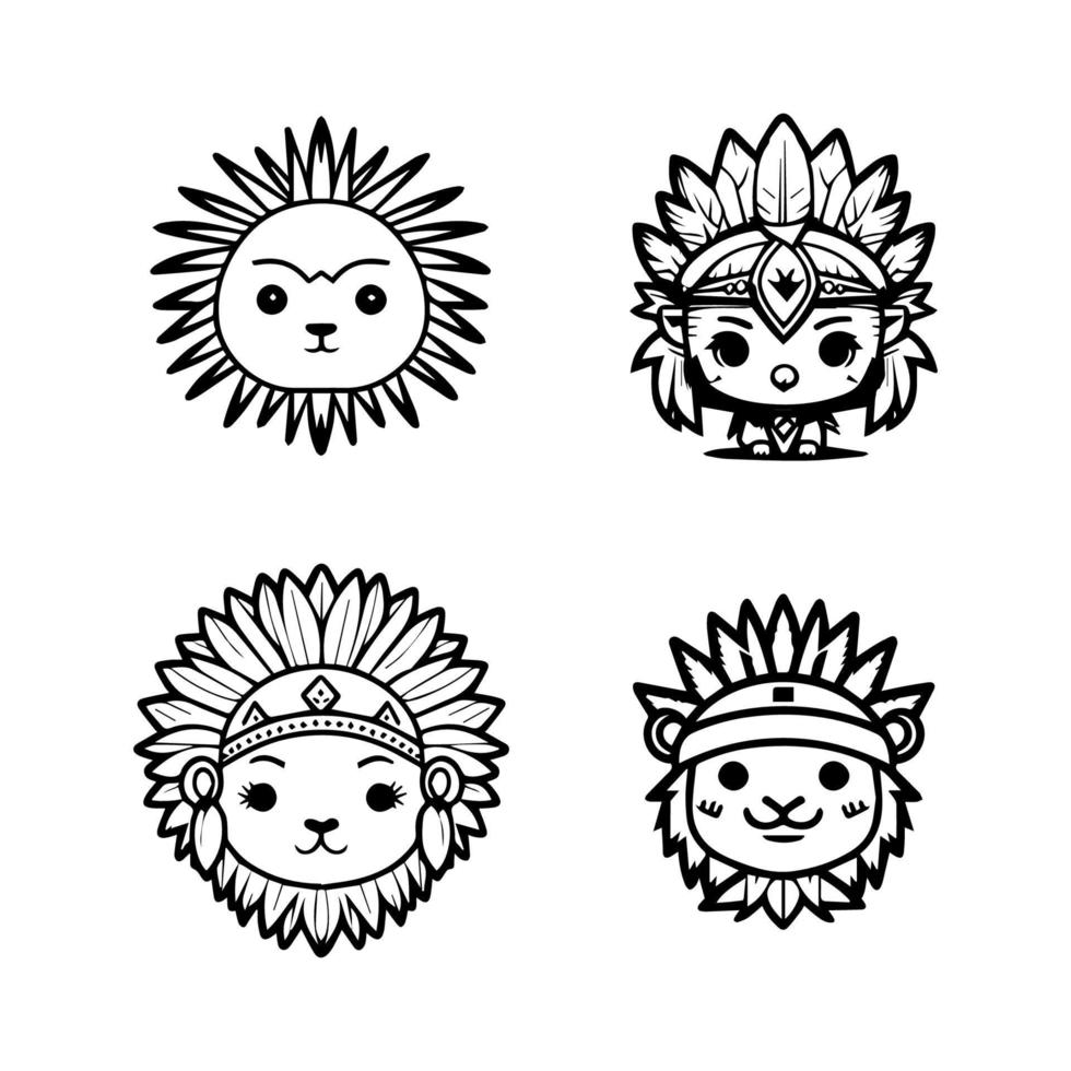 Roar with cuteness. Our kawaii lion head wearing Indian chief accessories collection is here. Hand drawn with love, these illustrations are sure to add a playful touch to your project vector